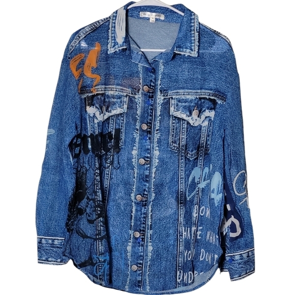 Casual Denim Effect Chiffon Blouse & Short Set Blue - Picture 11 of 16